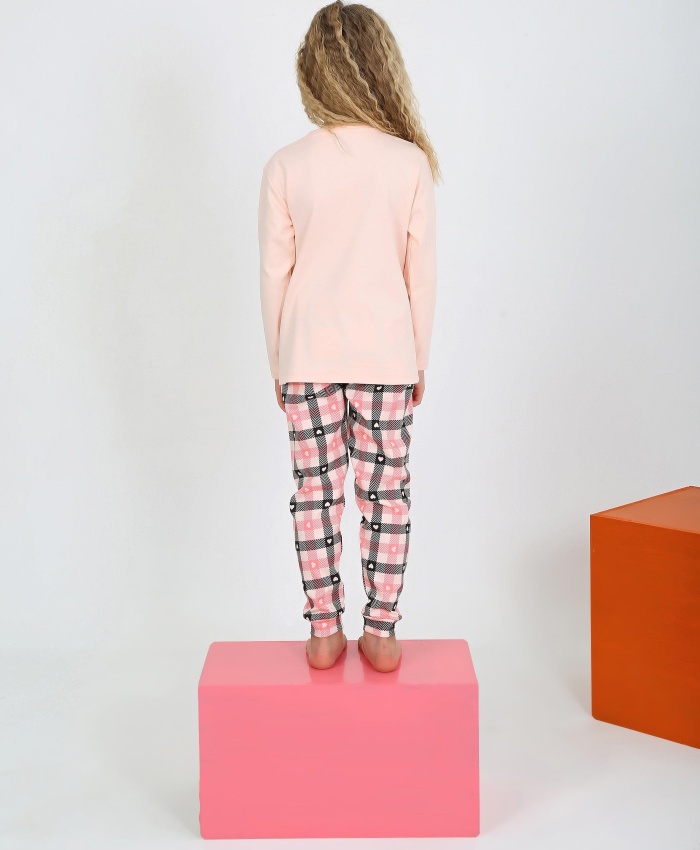 Kız çocuk love baskılı uzun kollu pamuklu pijama takımı- 6-15 yaş