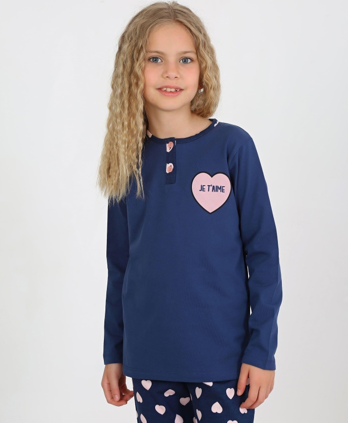 kız çocuk jetaıme kalp baskılı uzun kollu pamuklu pijama tk.