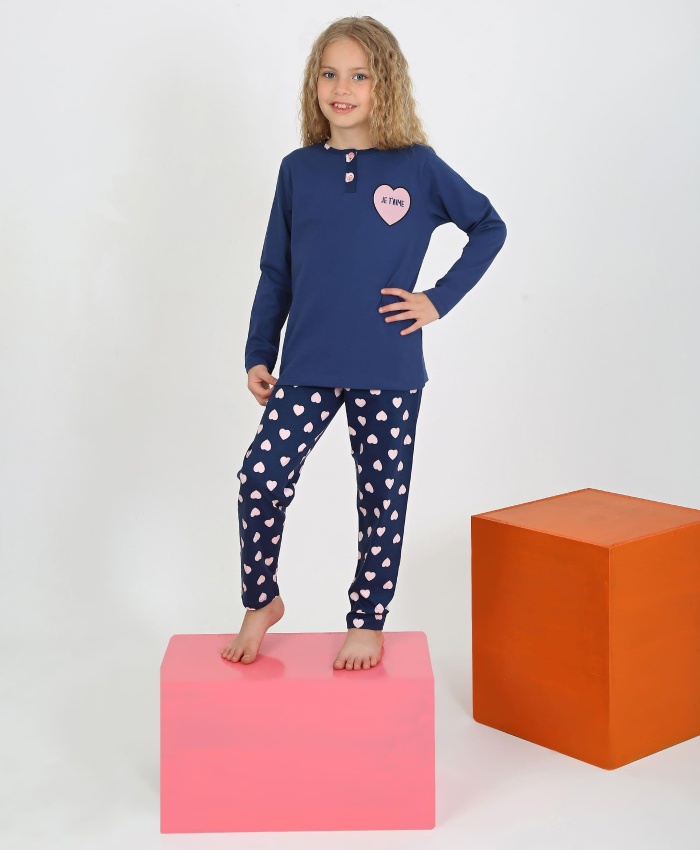 kız çocuk jetaıme kalp baskılı uzun kollu pamuklu pijama tk.