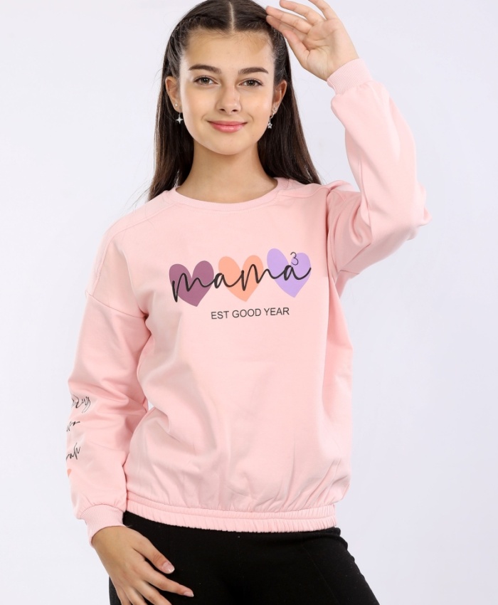 Kız çocuk est good  year yazılı iç kısmı şardonlu pembe renk sweat