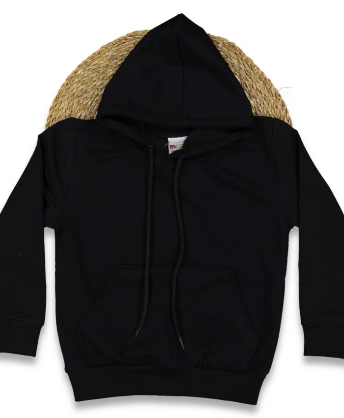 Erkek çocuk kapşonlu kanguru cepli bağcıklı sweatshirt
