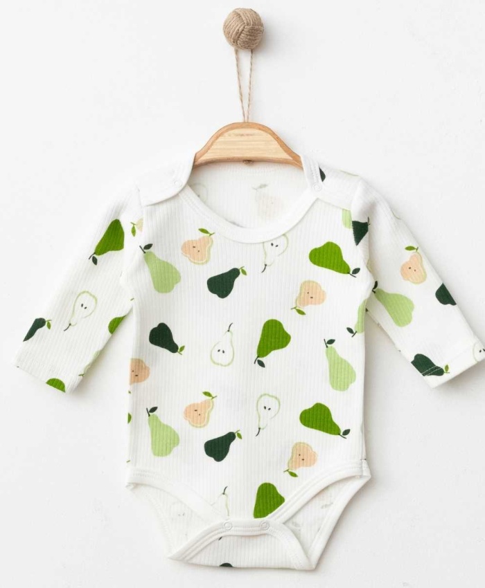 Unisex Armut Desenli Pamuklu Uzunkol Çıtçıtlı Bady