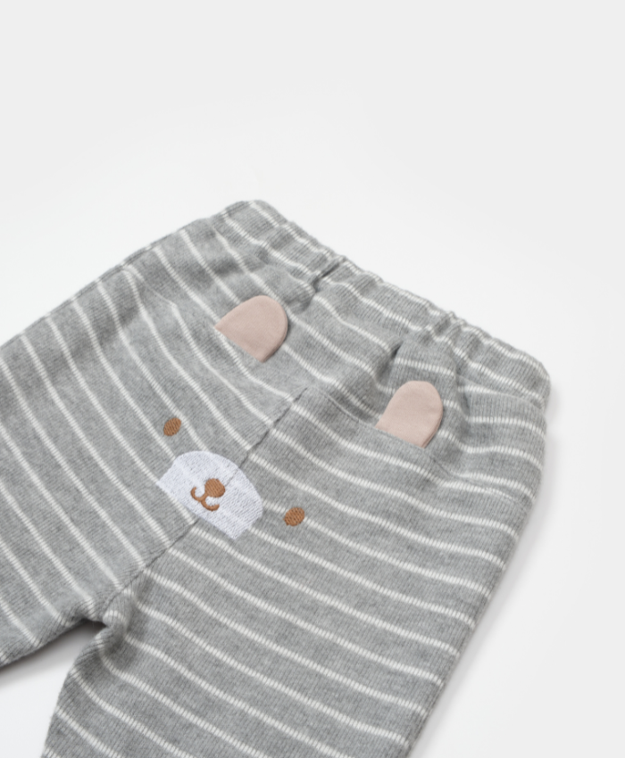 Unisex yıldız baskılı kedicik nakışlı cepli gri renkli çizgili pantolonlu 2li takım