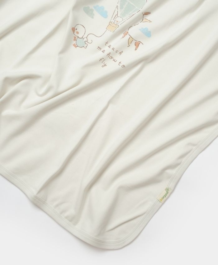 Unisex uçan balon baskılı önden çıtçıtlı üst waffle kumaşlı ayaklı alt pantolonlu battaniyeli zıbın seti