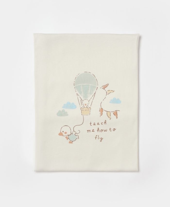 Unisex uçan balon baskılı önden çıtçıtlı üst waffle kumaşlı ayaklı alt pantolonlu battaniyeli zıbın seti