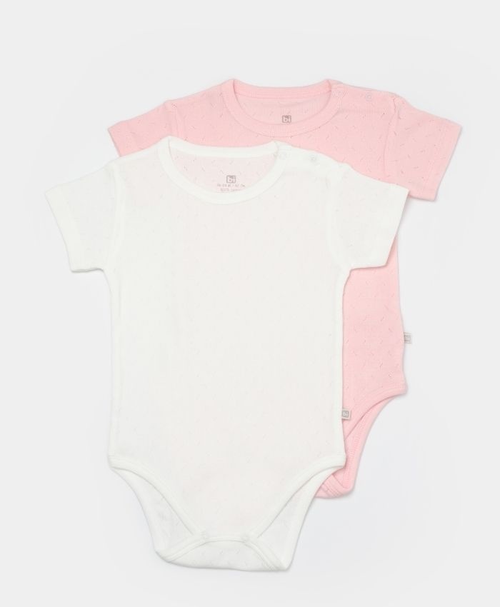 Kız bebek organik pamuklu jakarlı 2 li bady set - beyaz-pembe - 3 - 24 ay