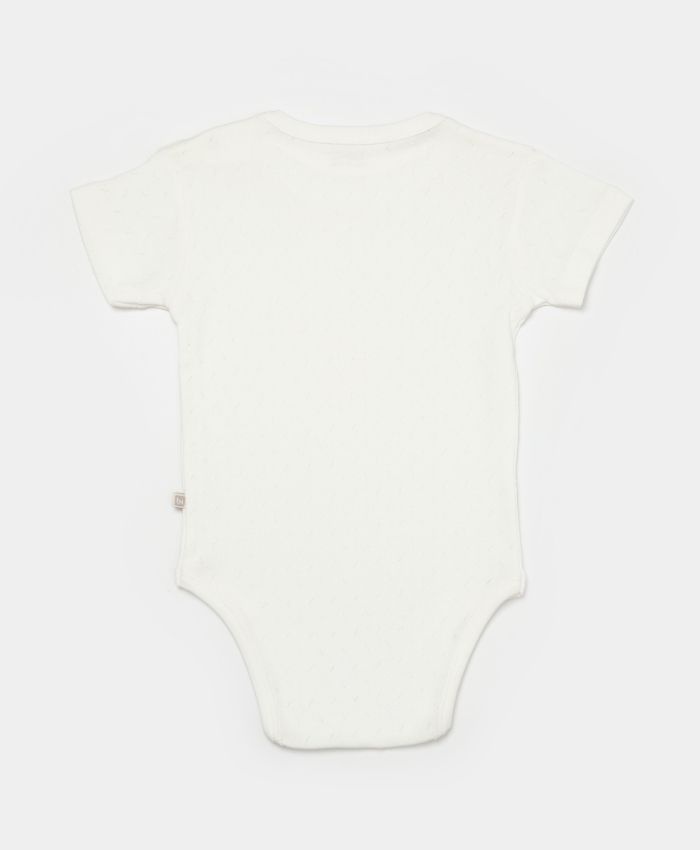 Unisex jakar desenli 2li Yarım Kol Organik Bebek Body - Beyaz/Ekru - 3 - 24 ay