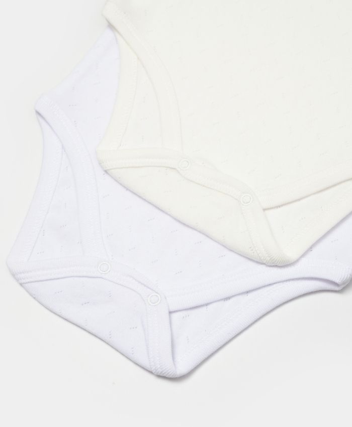 Unisex jakar desenli 2li Yarım Kol Organik Bebek Body - Beyaz/Ekru - 3 - 24 ay