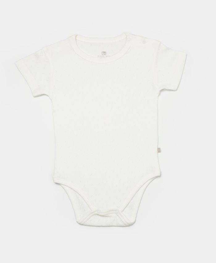 Unisex jakar desenli 2li Yarım Kol Organik Bebek Body - Beyaz/Ekru - 3 - 24 ay