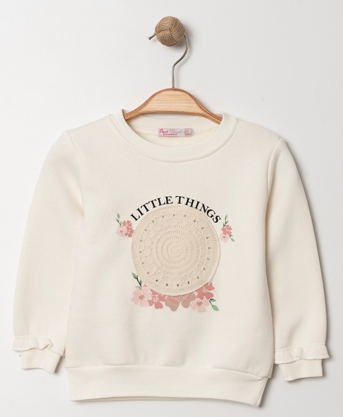 Kız çocuk uzun kollu lıttlf thıngs yazılı çiçek baskılı sweatshirt