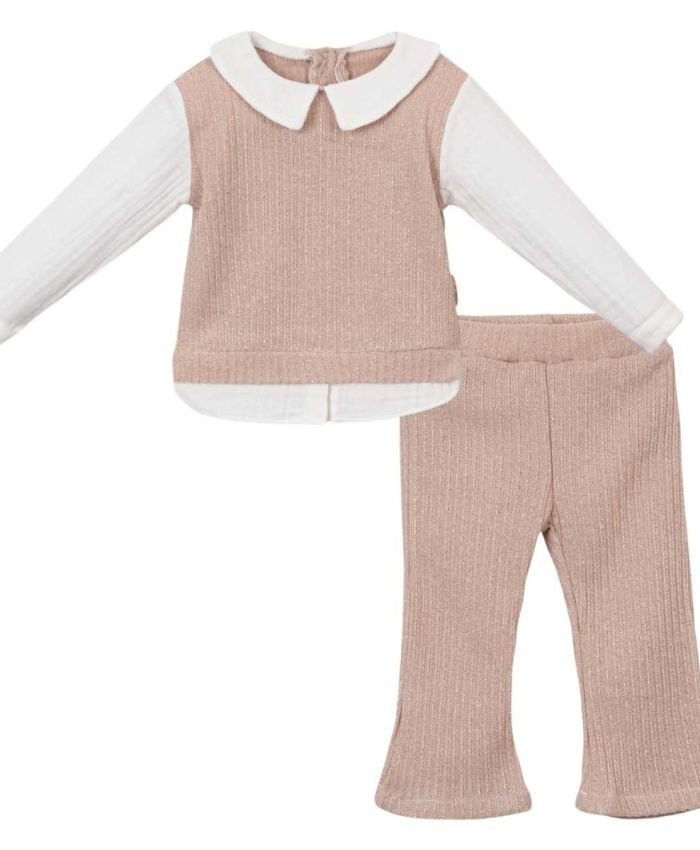 Kız Bebek simli -müslin gömlekli-pantolonlu 2li takım