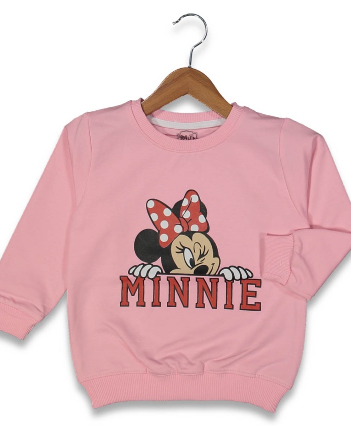 Kız Çocuk minnie -uzun kollu- bisiklet yaka- pembe renk sweatshirt