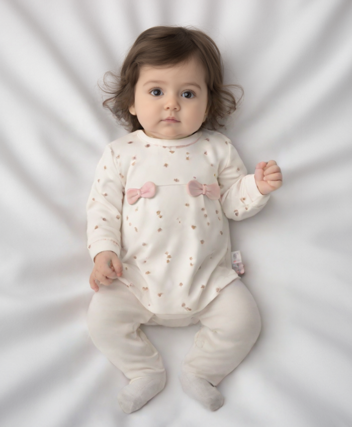 Kız bebek biorganik fiyonklu uzun kol mantar baskılı 2li takım