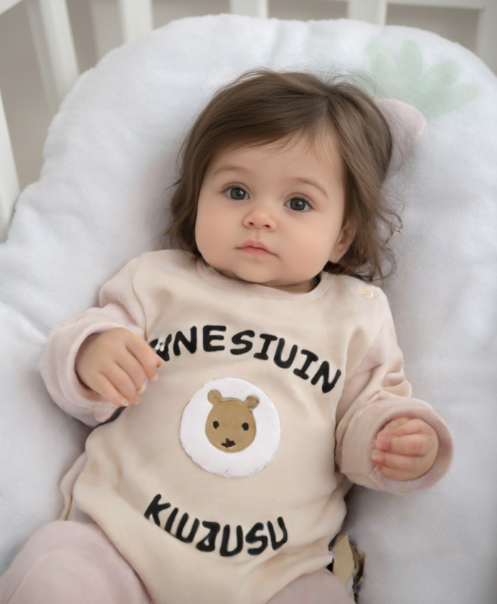 Kız Bebek Tulum | Annesinin Kuzusu | 3-6-9-12 Ay | Krem