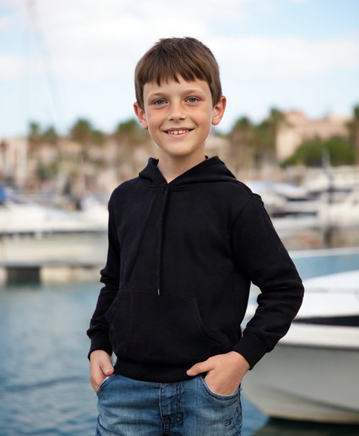 Erkek çocuk kapşonlu kanguru cepli bağcıklı sweatshirt