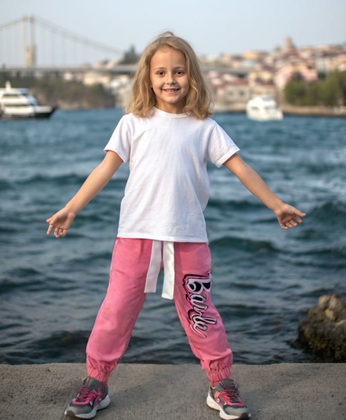 Kız Çocuk Barbie Desenli Pamuklu Alt Eşofman | 5-6-7-8 Yaş | Pembe