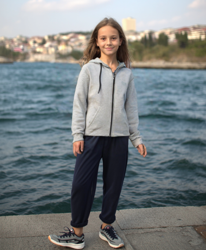Gri Kapşonlu Fermuarlı Erkek Çocuk Hırkası | 9-12 Yaş | Uzun Kollu