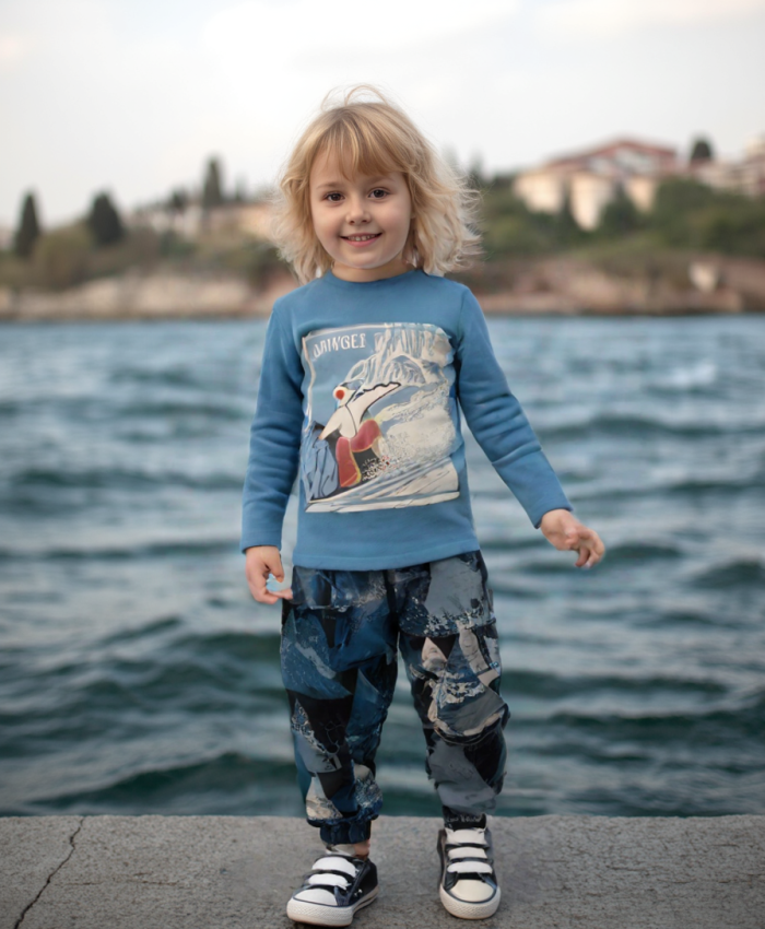 Erkek çocuk colorado baskılı uzun kollu pamuklu turkuaz renkli pijama tk.