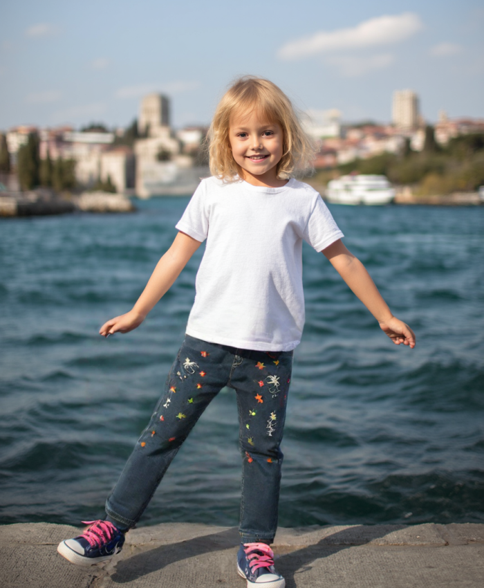 Kız Çocuk Yıldız Desenli Kot Pantolon - Çocuk Kot Pantolon