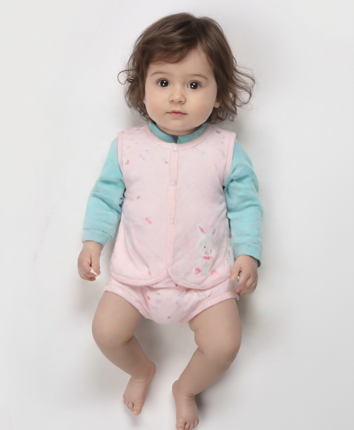 Kız bebek kapitone tavşan baskılı pembe renk yelek