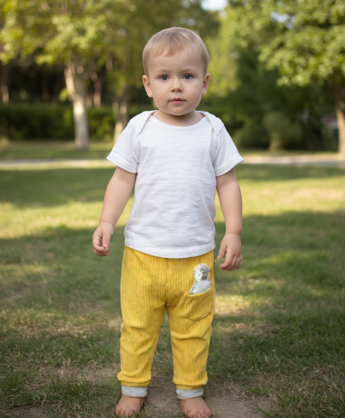 Unisex penguen baskılı cep detaylı beli lastikli fitilli tek alt pantolon