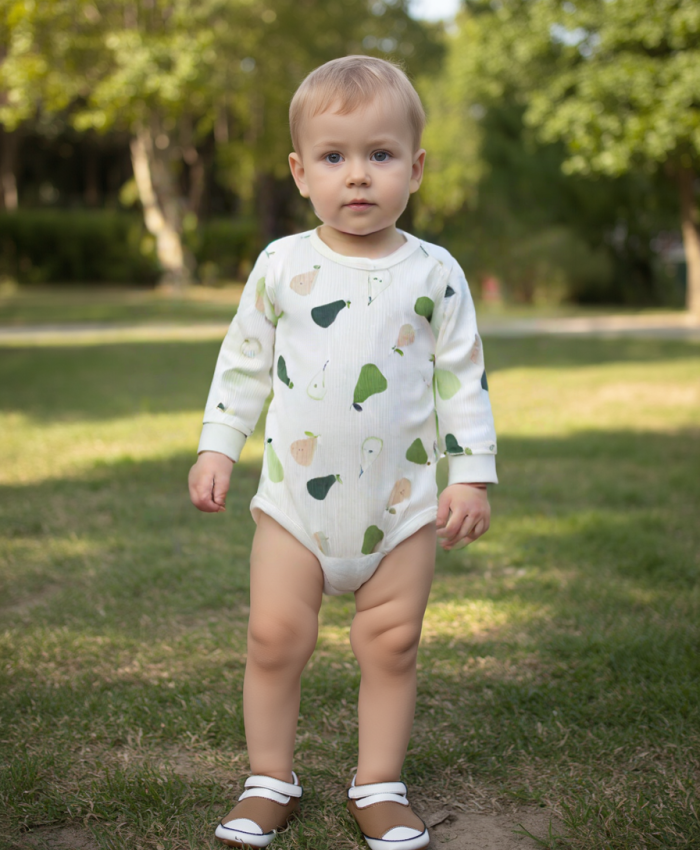 Unisex Armut Desenli Pamuklu Uzunkol Çıtçıtlı Bady