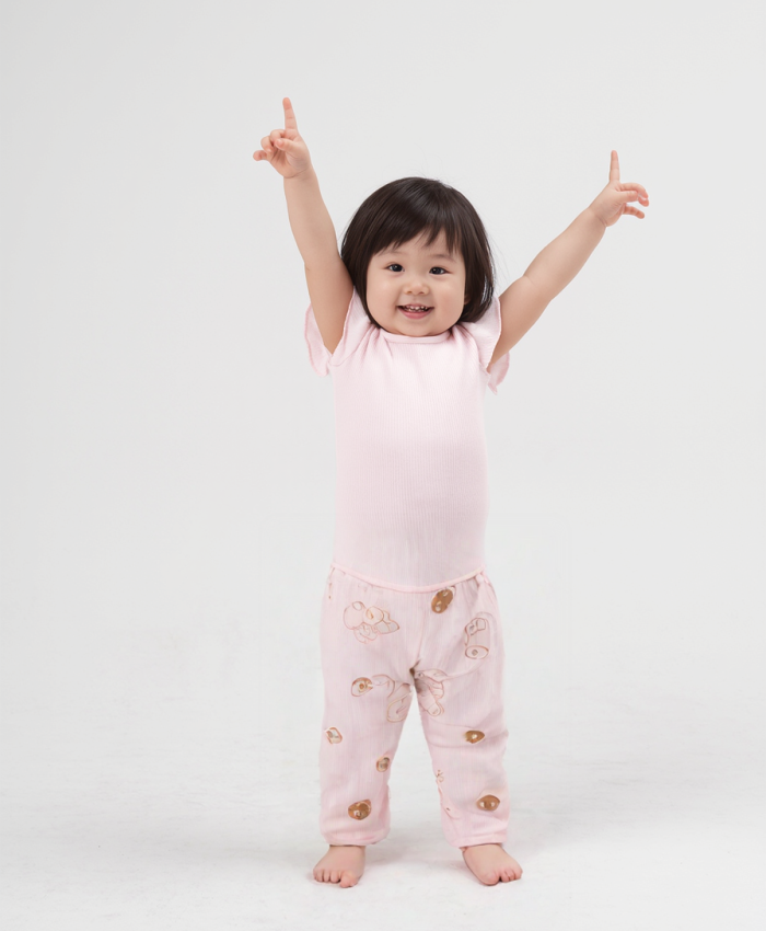 Kız bebek ayıcık baskılı patikli tek alt - 1 - 3 ay - pembe renk - beli lastikli - patikli - ayıcık baskılı