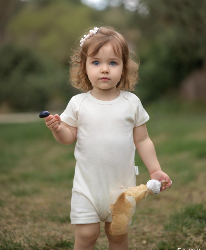 Unisex jakar desenli 2li Yarım Kol Organik Bebek Body - Beyaz/Ekru - 3 - 24 ay