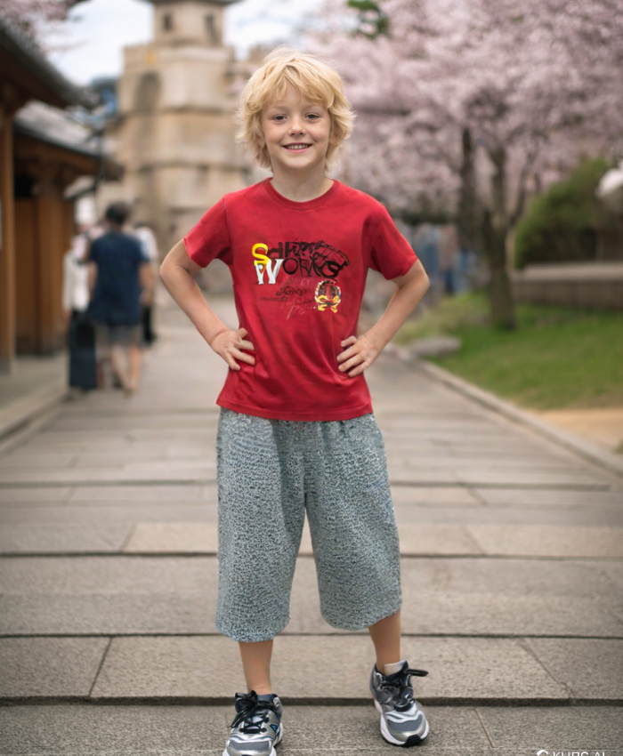 Erkek Çocuk Yazlık Pijama Takımı | Kırmızı Tshirt & Gri Kapri | 7 - 12 Yaş