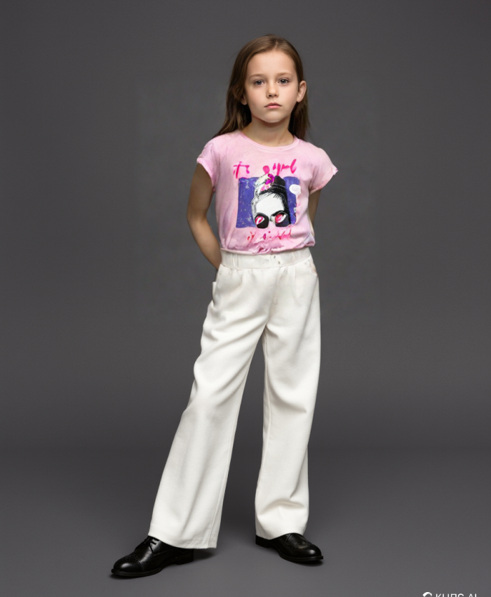Kısa Kollu Kız Çocuk Bisiklet Yaka T-shirt | Pembe | 8 - 12 Yaş
