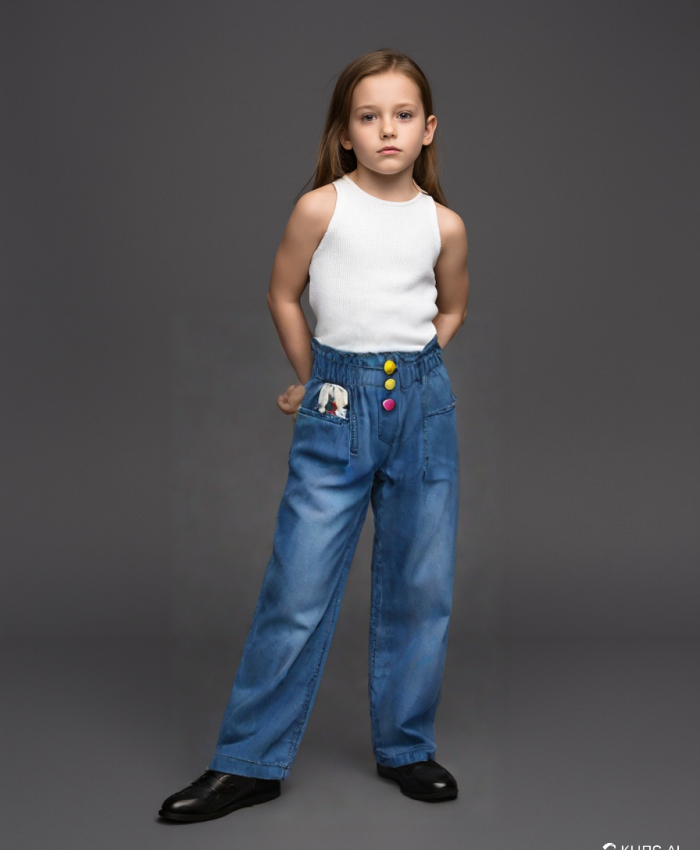 Kız Çocuk Kot Pantolon| Beli Lastikli Model | 4 - 8 Yaş