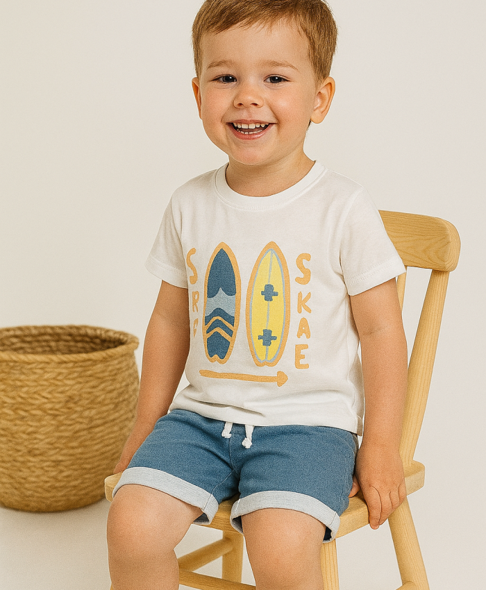 Erkek Bebek Surf Skate Yazılı Kısa Kollu Şortlu Takım
