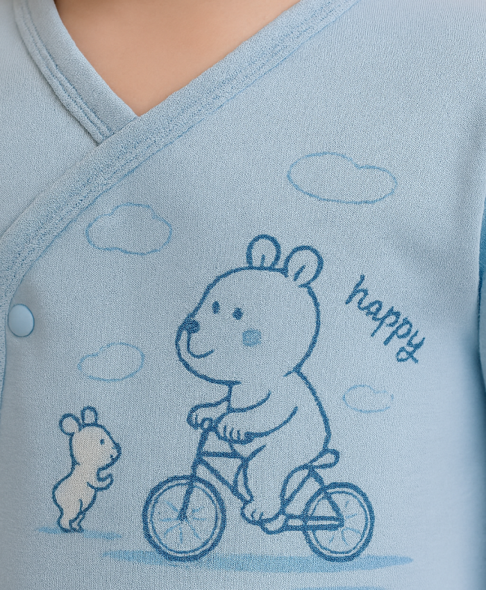 Erkek Bebek Şapkalı Kendinden Eldivenli Ayaklı 3 Parça Zıbın Seti