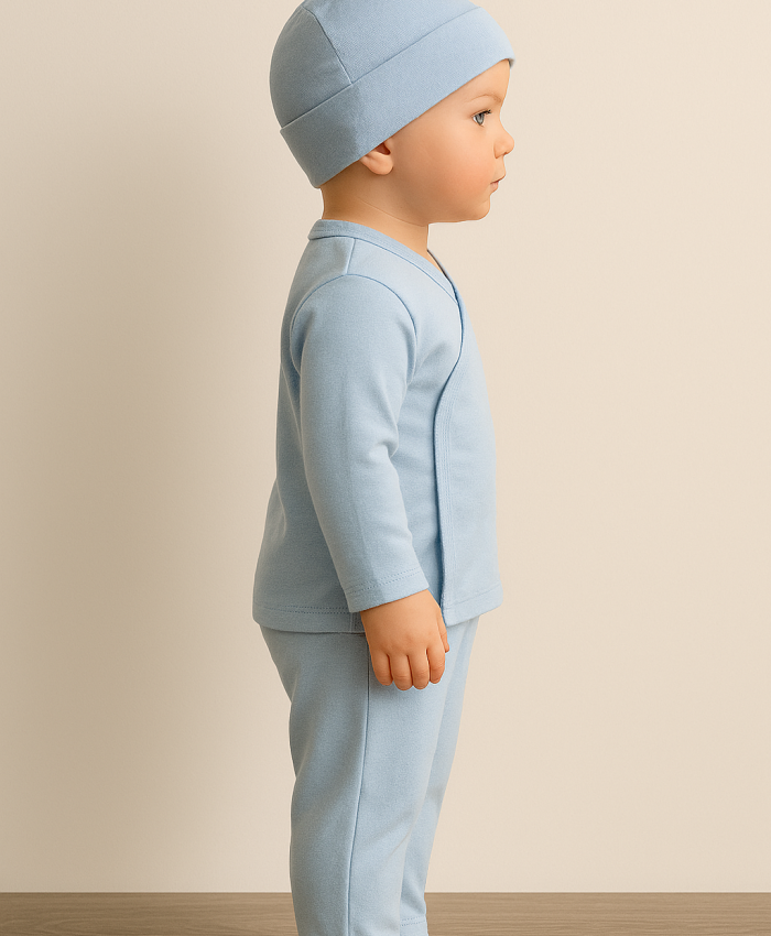 Erkek Bebek Şapkalı Kendinden Eldivenli Ayaklı 3 Parça Zıbın Seti