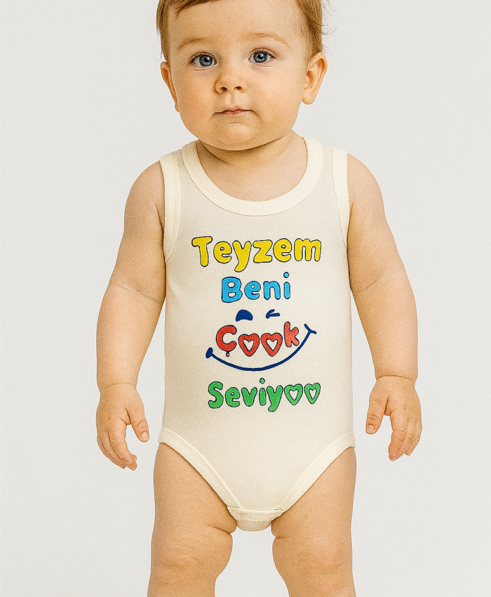 Ünisex Teyzem Beni Çok Seviyor Yazılı Sıfır Kollu Çıtçıtlı Bady