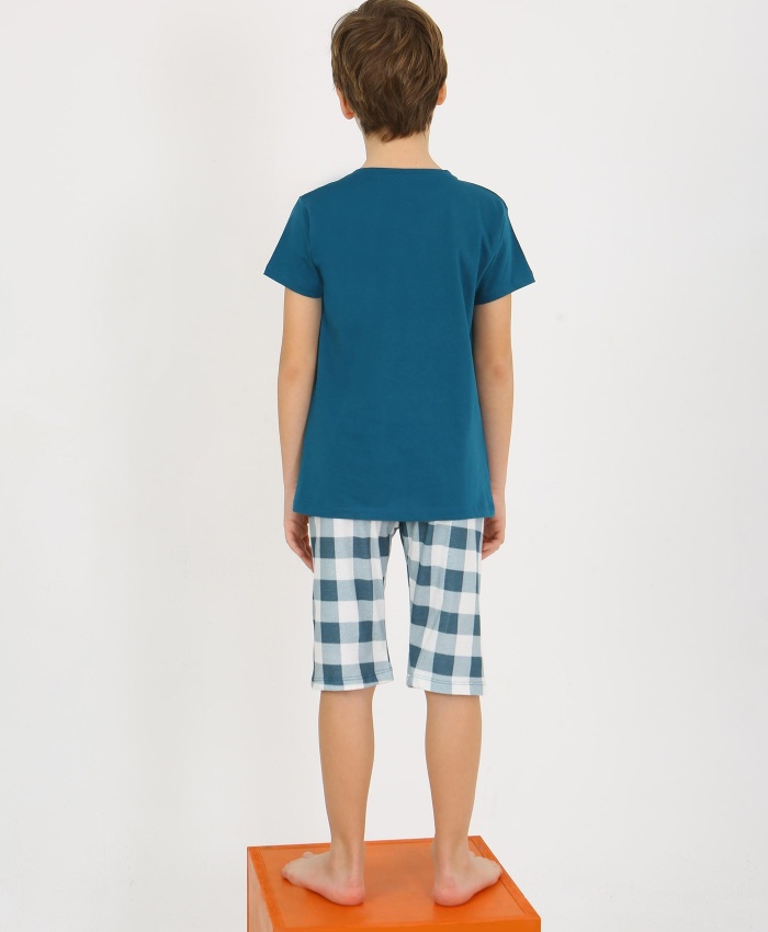 Erkek Çocuk Awe Some Yazılı Kısa Kollu Yeşil Renk Pijama Takımı