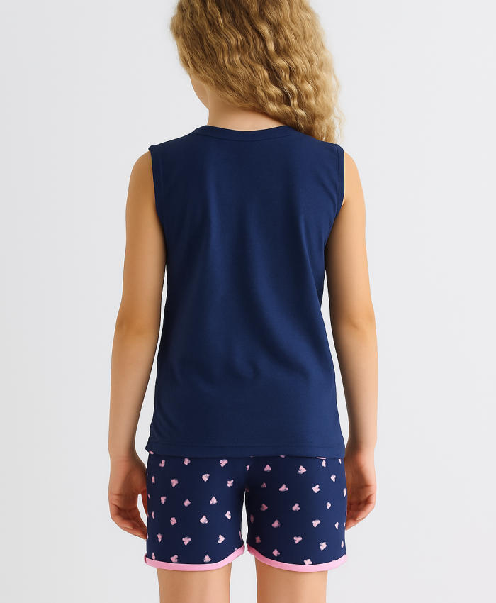 Kız Çocuk Girl Power Baskılı Askılı Kollu Şortlu Pijama Takımı