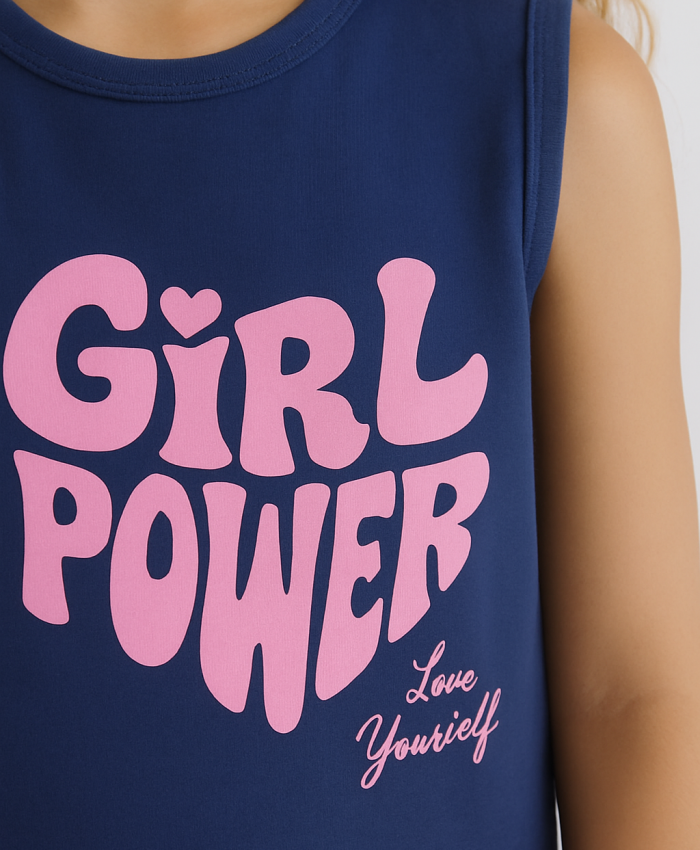 Kız Çocuk Girl Power Baskılı Askılı Kollu Şortlu Pijama Takımı
