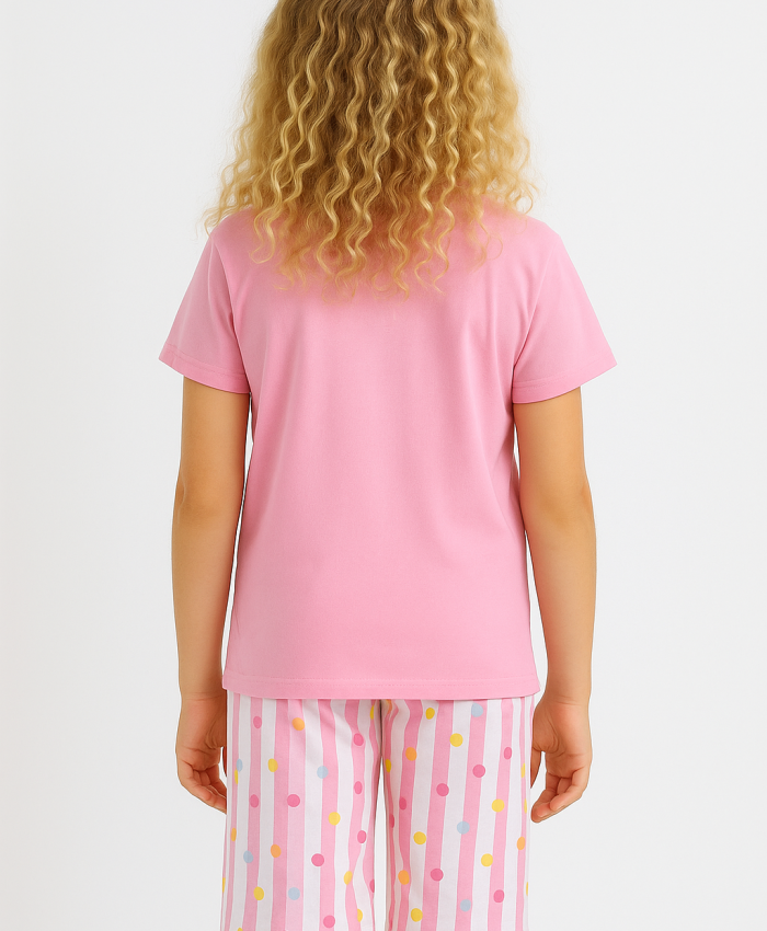 Kız Çocuk Unicorn Baskılı Dreamer Yazılı Lısa Kollu Kaprili Pijama Takımı