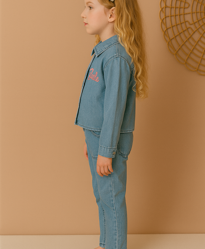 Kız Çocuk Barbie Nakışlı - Kot Takım