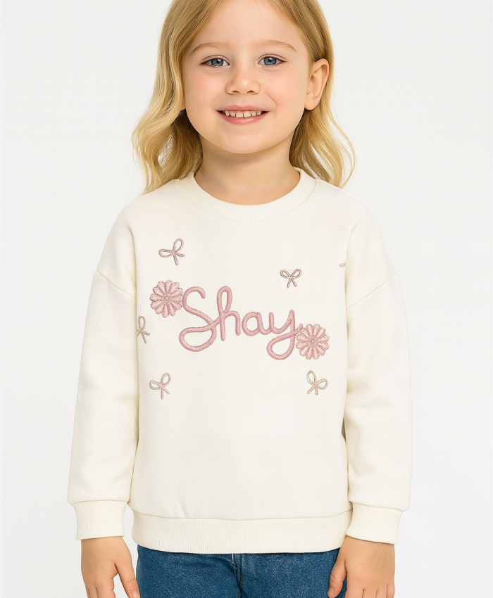 Kız Çocuk Shay Nakışlı Uzun Kol - 3ip - Yeşil Renk Sweatshirt