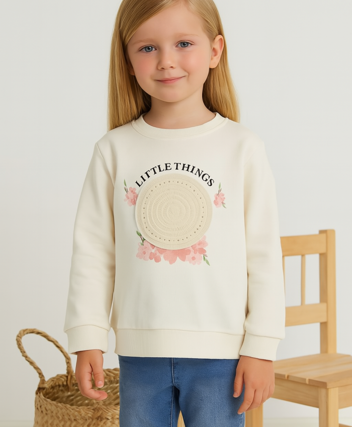 Kız Çocuk Uzun Kollu Lıttlf Thıngs Yazılı Çiçek Baskılı Sweatshirt