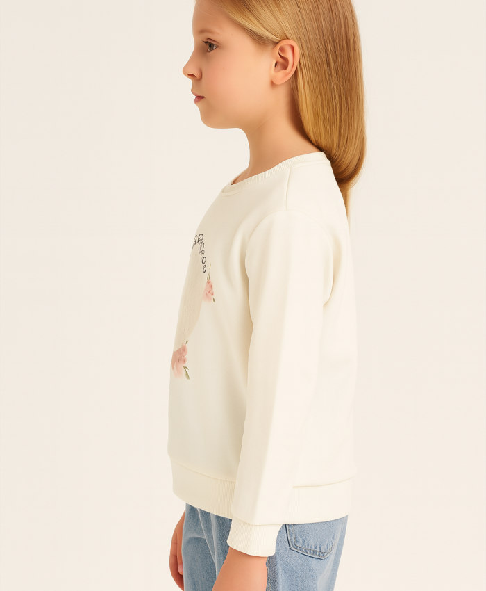 Kız Çocuk Uzun Kollu Lıttlf Thıngs Yazılı Çiçek Baskılı Sweatshirt