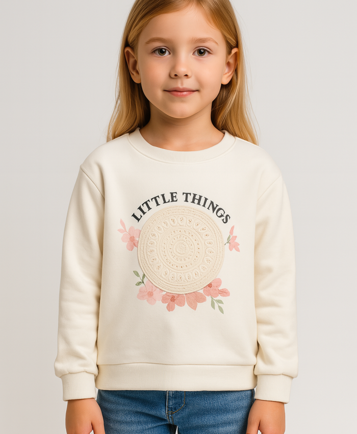 Kız Çocuk Uzun Kollu Lıttlf Thıngs Yazılı Çiçek Baskılı Sweatshirt
