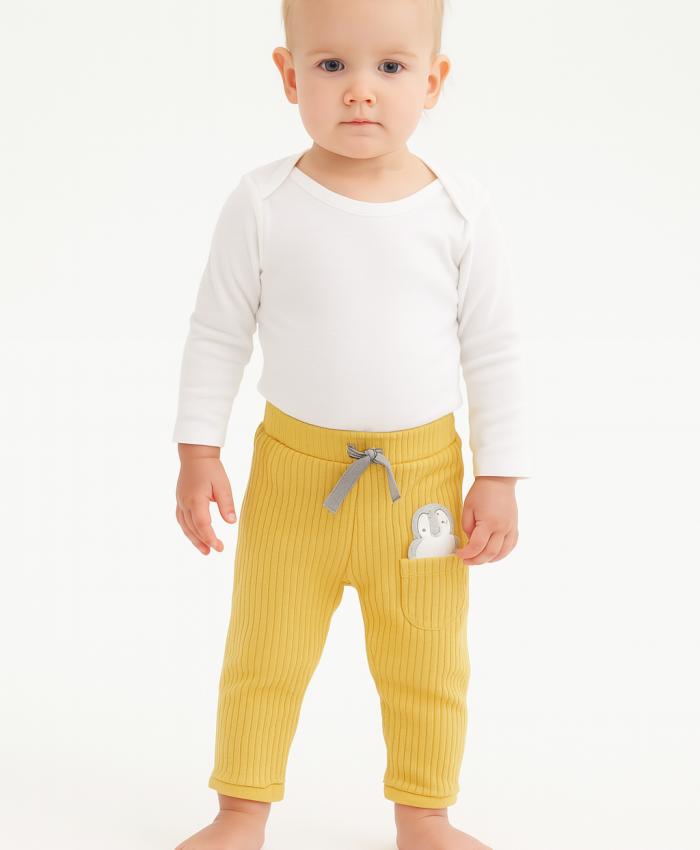 Unisex Penguen Baskılı Cep Detaylı Beli Lastikli Fitilli Tek Alt Pantolon