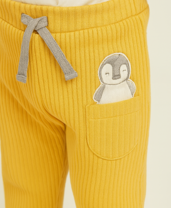 Unisex Penguen Baskılı Cep Detaylı Beli Lastikli Fitilli Tek Alt Pantolon