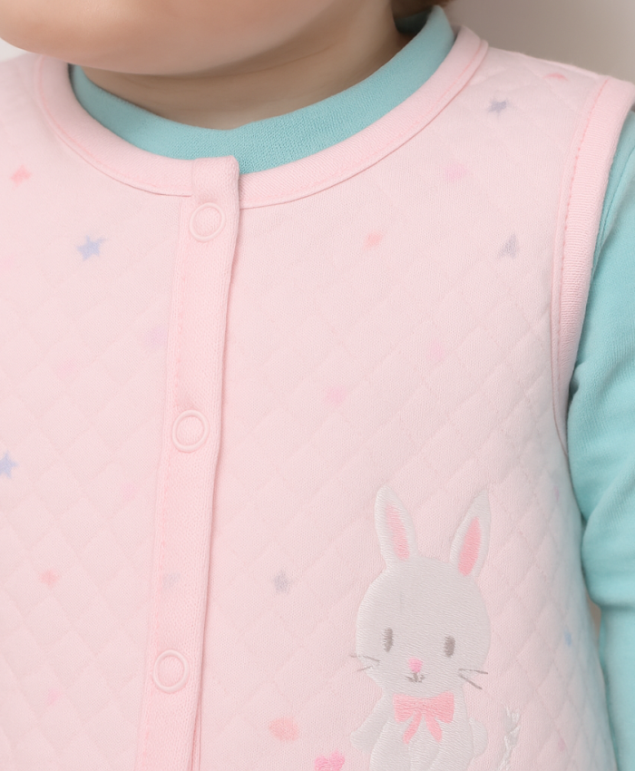 Kız Bebek Kapitone Tavşan Baskılı Pembe Renk Yelek