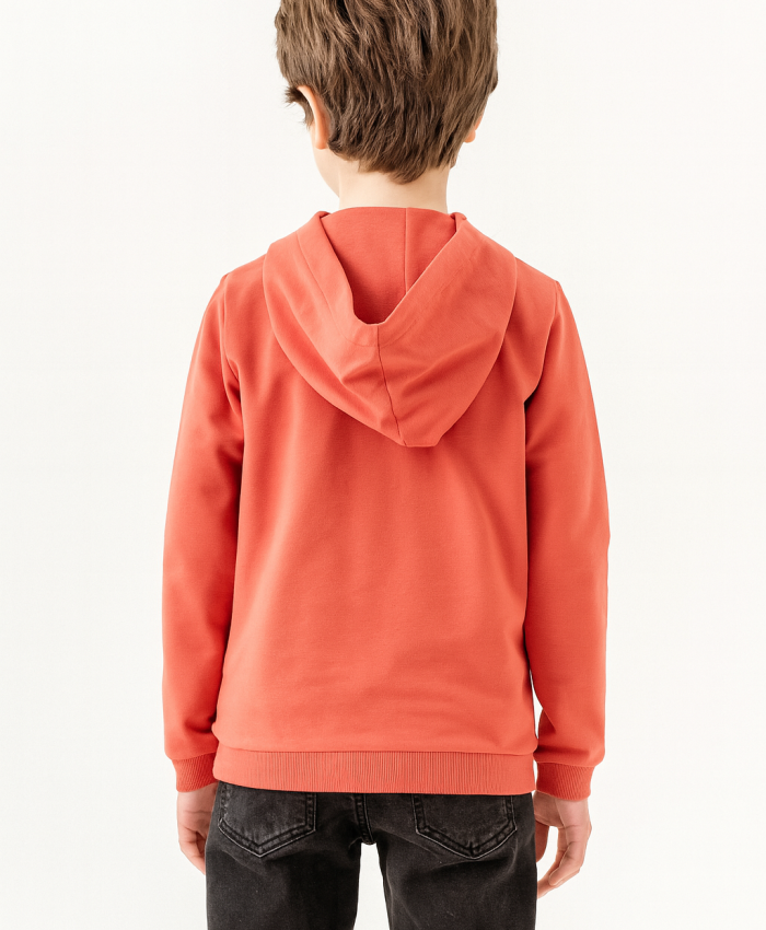 Erkek Çocuk The World Is Yours Yazılı Kapşonlu 2 Ip Turuncu Renk Sweatshirt