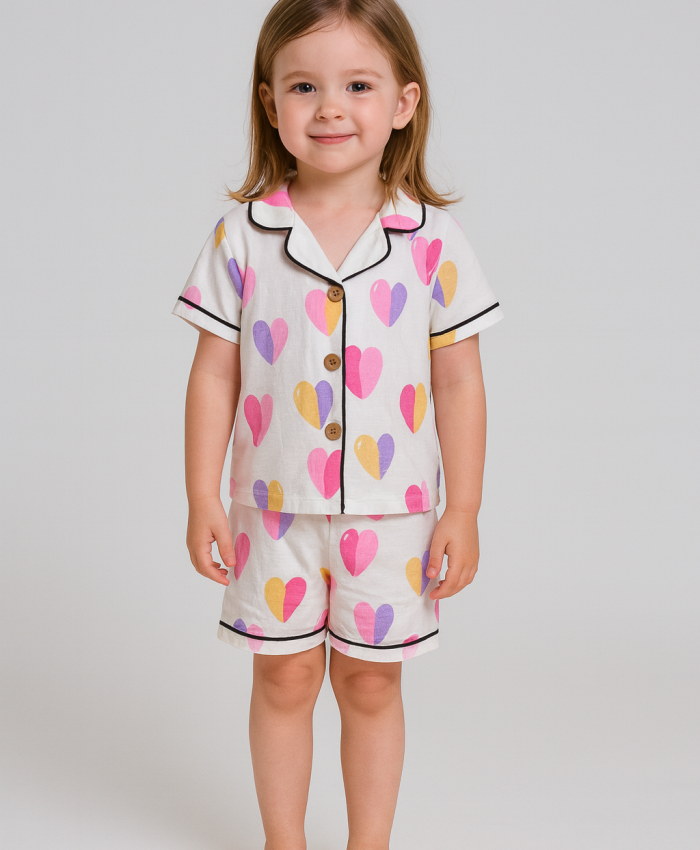 Kız Bebek Kalpli Pijama Takımı