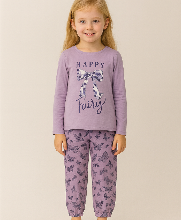 Kız Çocuk Happy Place Paris Kurdela Baskılı pijama takımı
